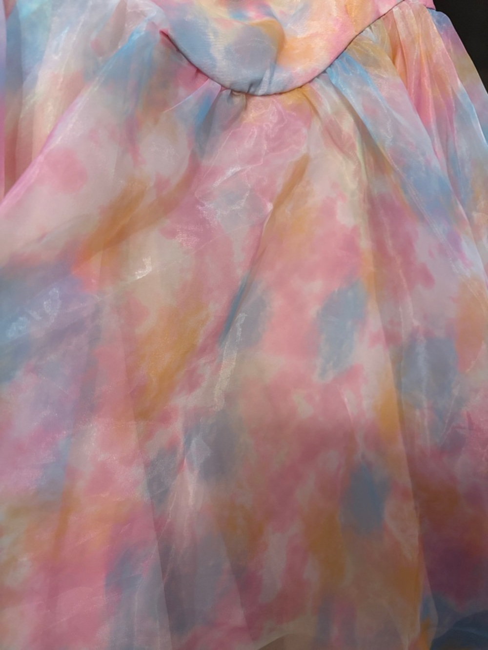 Pastel Tie-Dye Puff Sleeve Dress – Sheer Overlay Fit & Flare Mini Dress - Picture 3 of 8